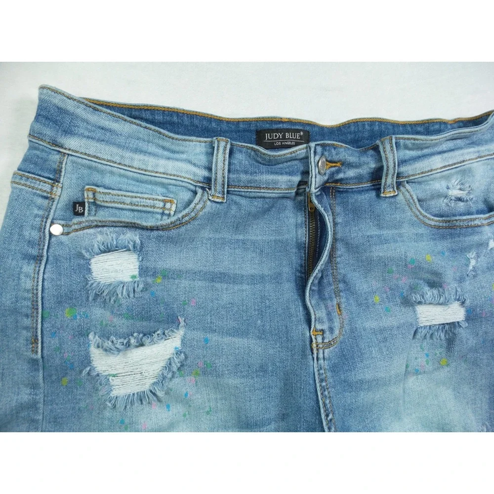 Judy Blue Jean Shorts Womens Size 2XL Blue Denim Cut-Off Hight Rise Stretch
